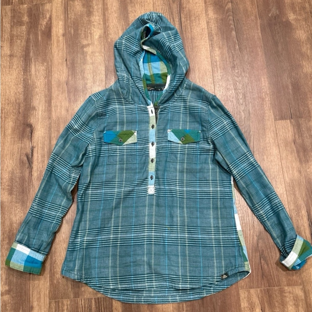 Prana Multicolor Plaid Hooded Shirt